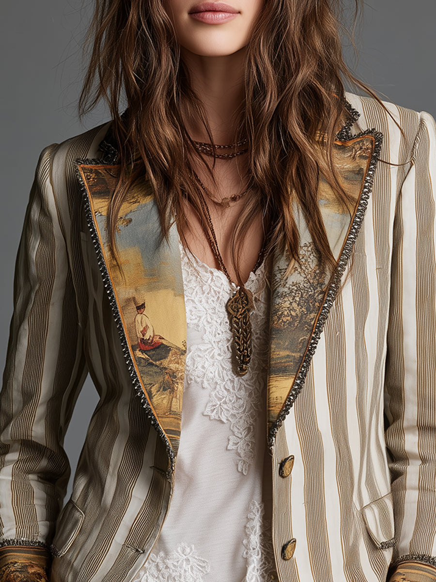 Clementine | Blazer bohème rayé à revers