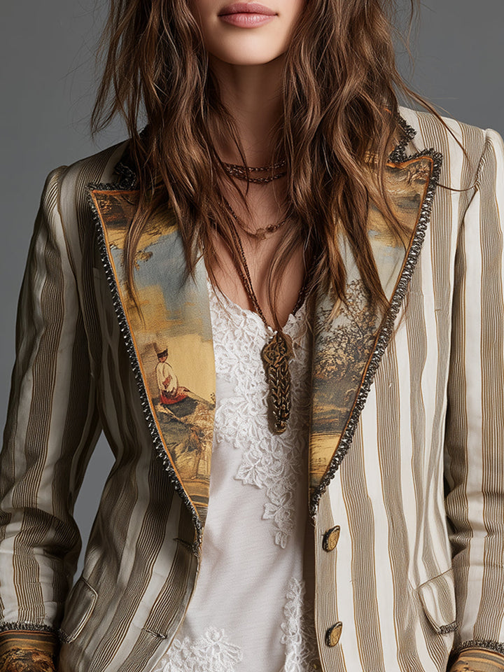 Clementine | Blazer bohème rayé à revers