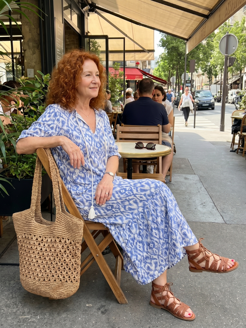 Ottoline | Robe midi imprimée à col noué avec pampilles