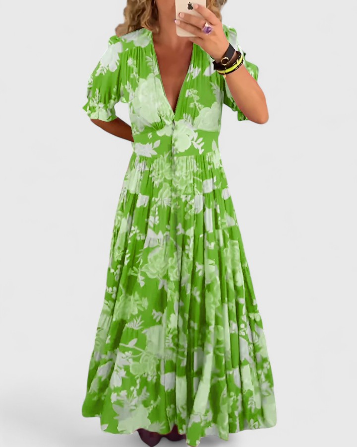 Minelda | Robe élégante à décolleté en V à motifs floraux