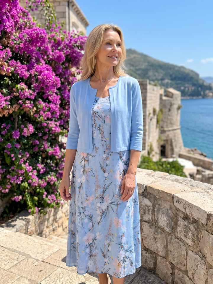 Auvelle | Robe midi sans manches à imprimé floral avec veste courte