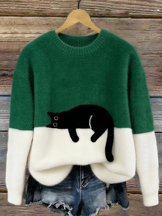Aileen™ | Pull oversize élégant à imprimé chat