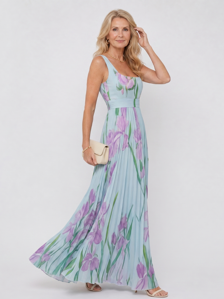 Auvelle | Robe Midi Sans Manches à Encolure Carrée Plissée