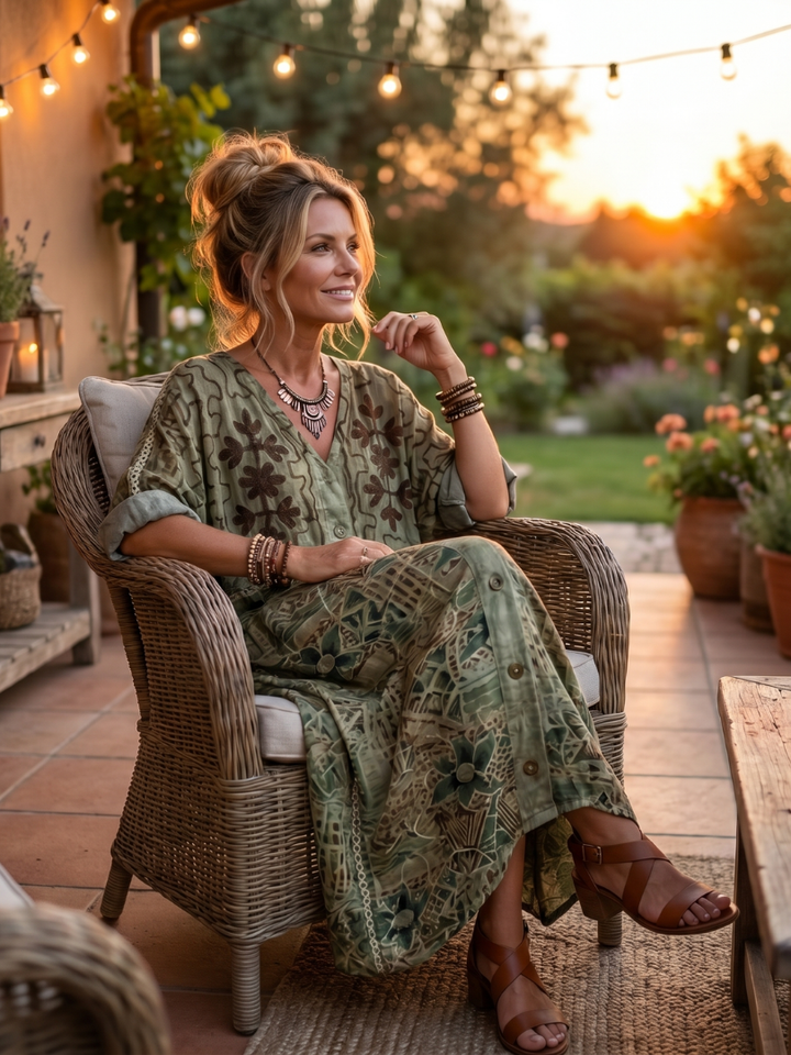 Aleta | Robe midi oversize à boutons sur le devant avec poches