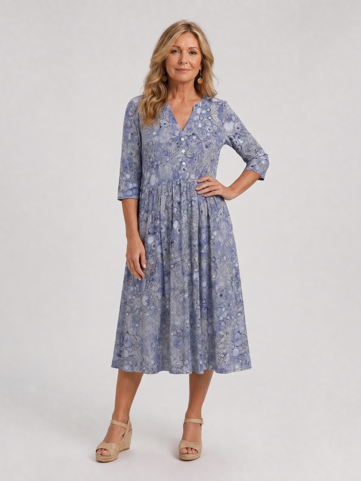 Auvelle | Robe Midi Vintage à Manches Trois Quarts
