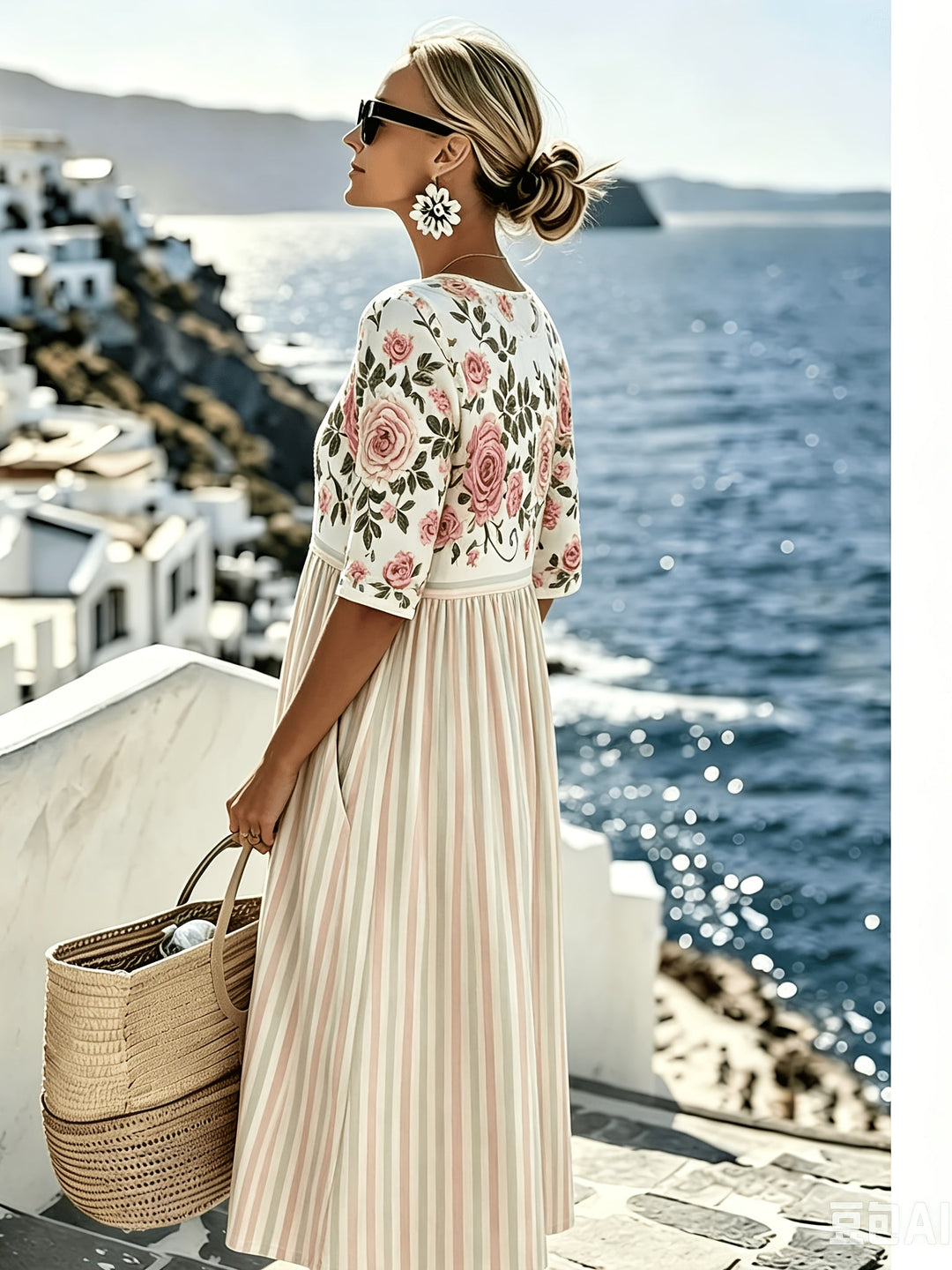 Elodie™ | Robe midi à rayures rose vintage