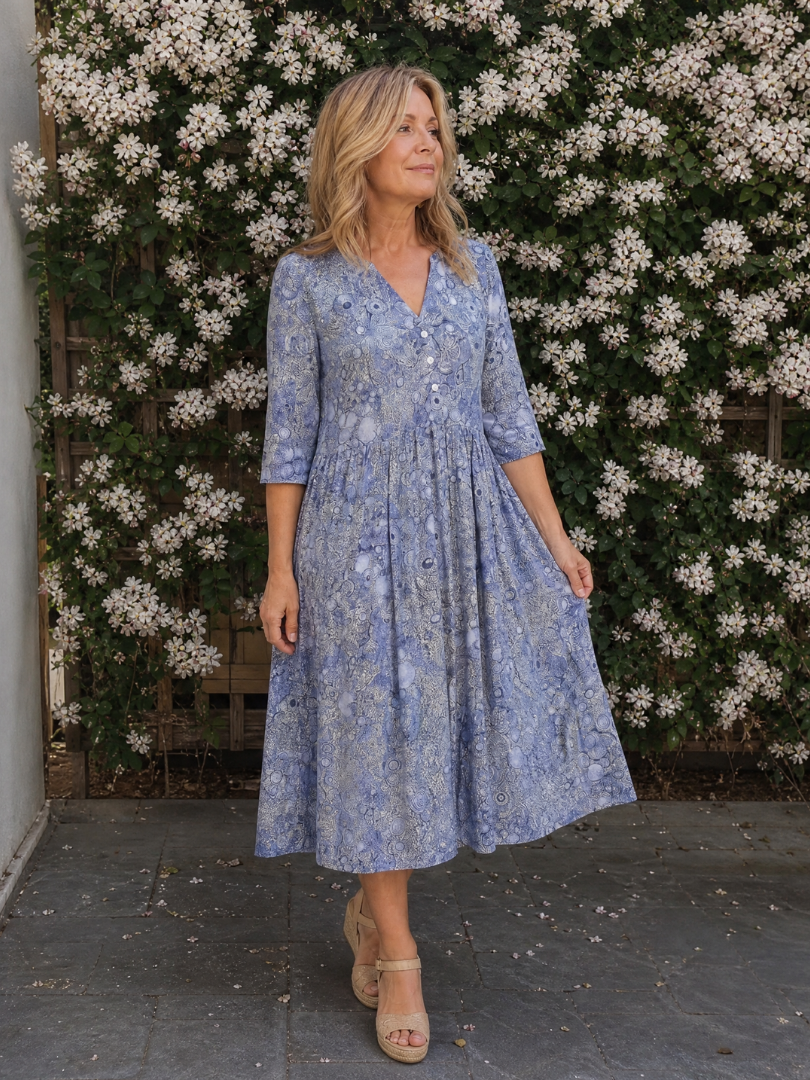 Auvelle | Robe Midi Vintage à Manches Trois Quarts