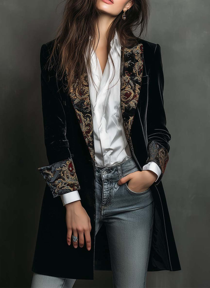 Verity | Blazer noir baroque à revers