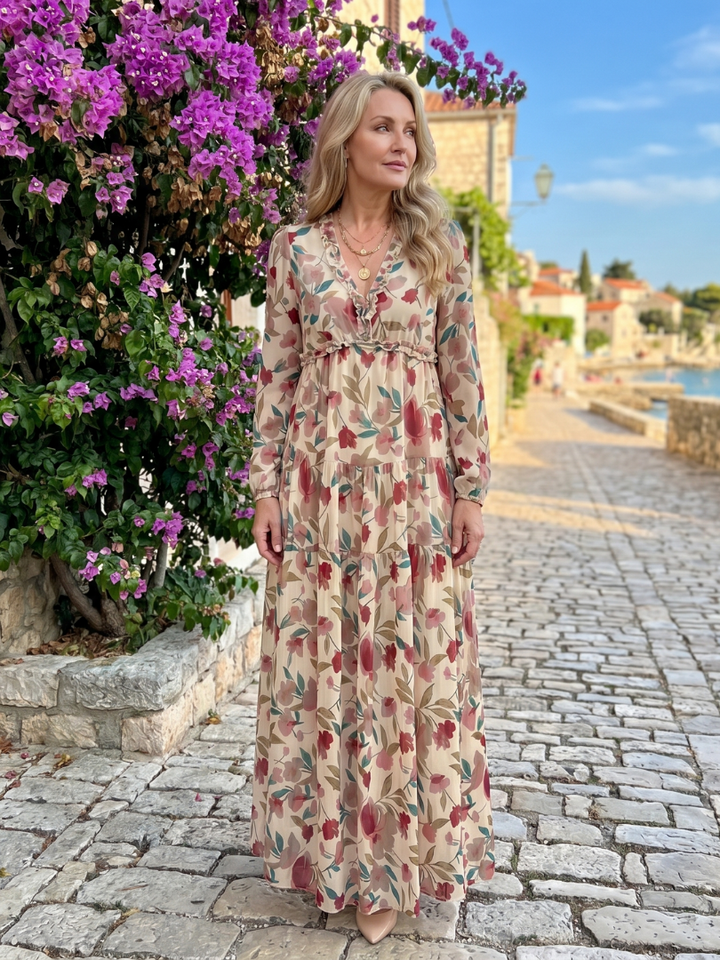 Auvelle | Robe Maxi à Manches Longues Imprimée Florale