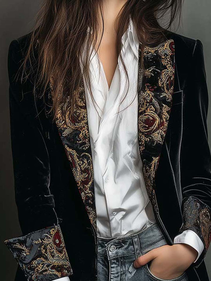 Verity | Blazer noir baroque à revers