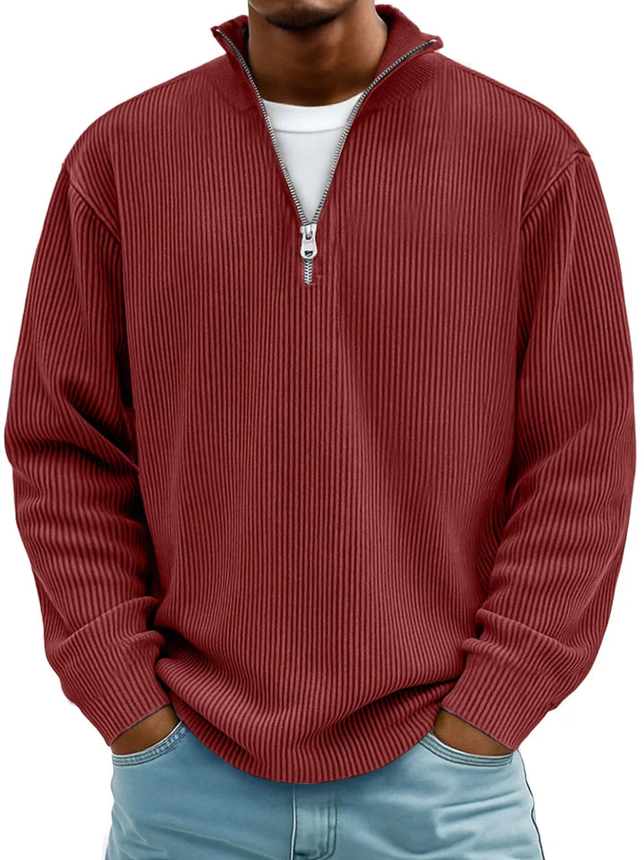 MAISON LUMIÈRE | PULL CLASSIQUE EN MAILLE CÔTELÉE DEMI-ZIP POUR HOMME