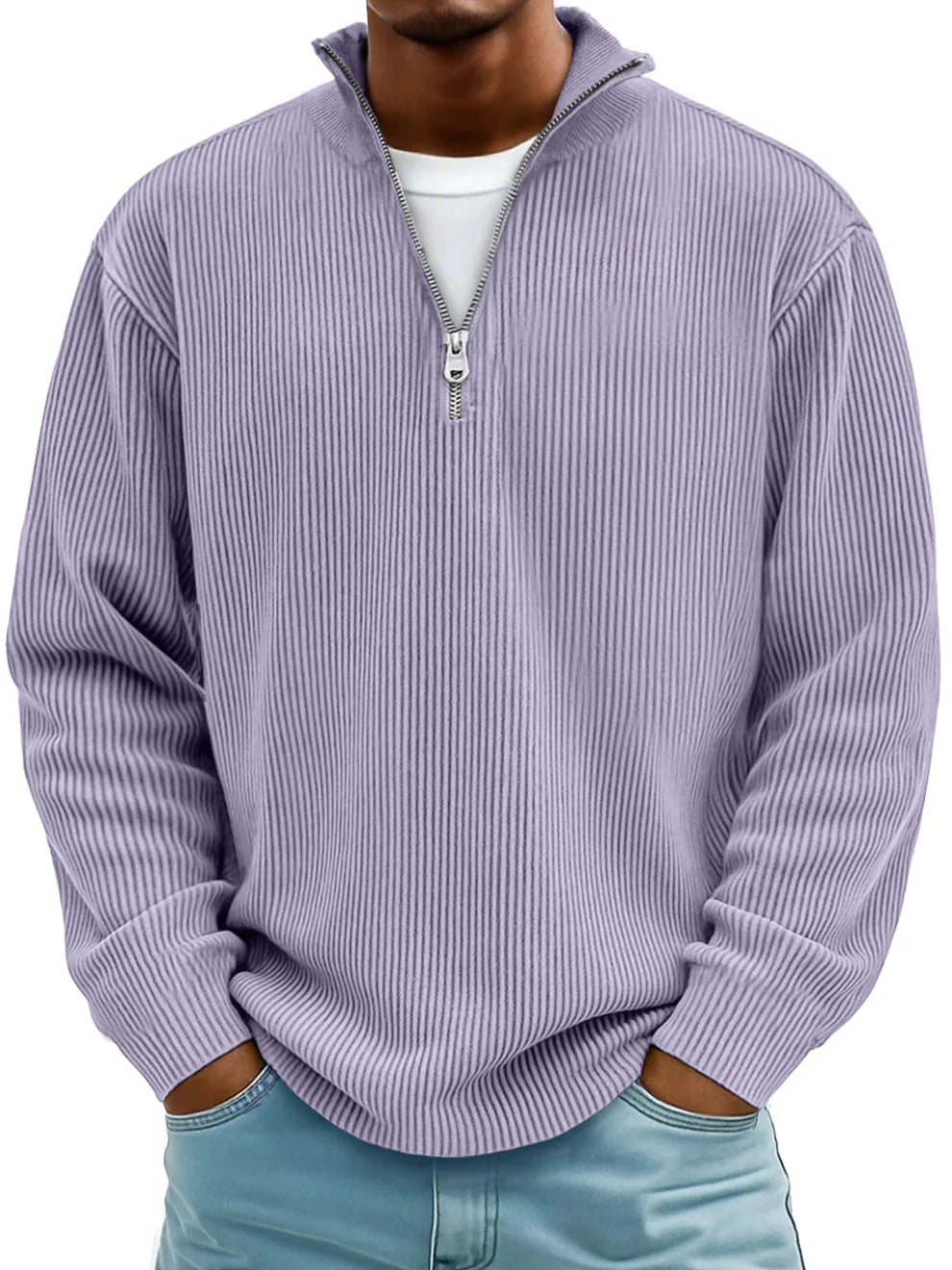 MAISON LUMIÈRE | PULL CLASSIQUE EN MAILLE CÔTELÉE DEMI-ZIP POUR HOMME