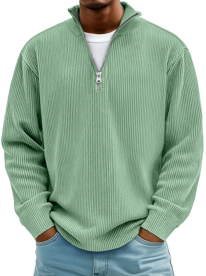 MAISON LUMIÈRE | PULL CLASSIQUE EN MAILLE CÔTELÉE DEMI-ZIP POUR HOMME