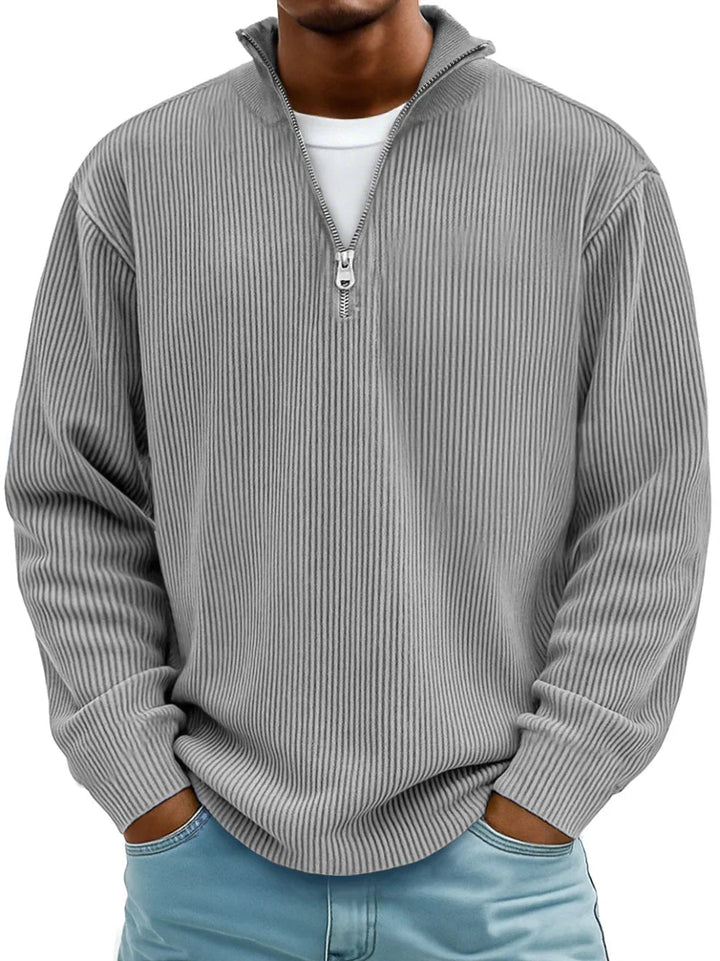 MAISON LUMIÈRE | PULL CLASSIQUE EN MAILLE CÔTELÉE DEMI-ZIP POUR HOMME