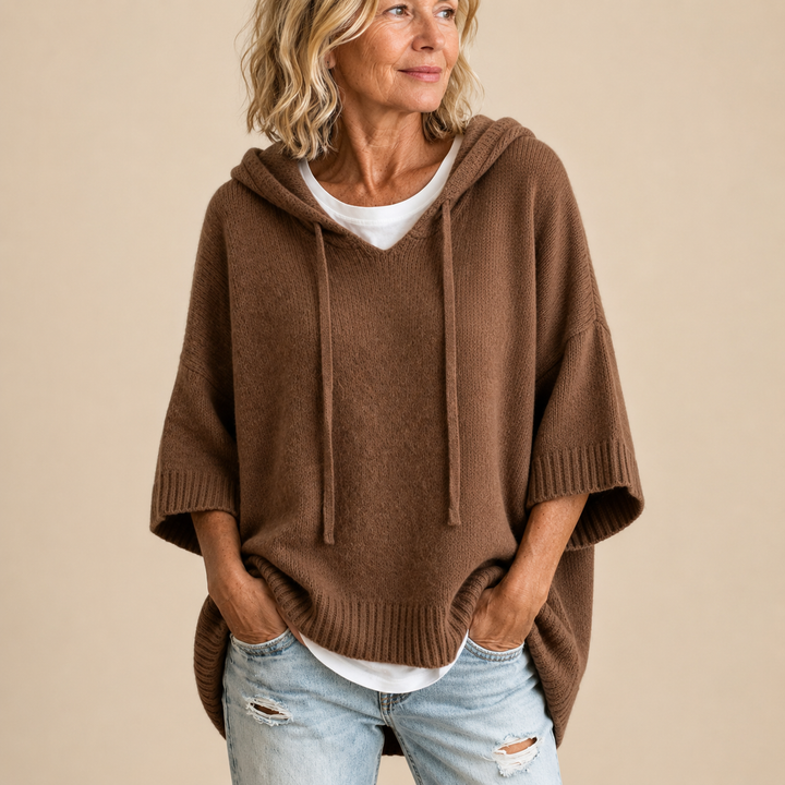 Ottavia | Poncho en maille à capuche et manches trois-quarts
