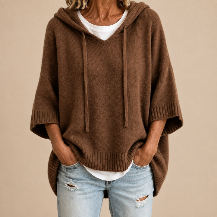 Ottavia | Poncho en maille à capuche et manches trois-quarts