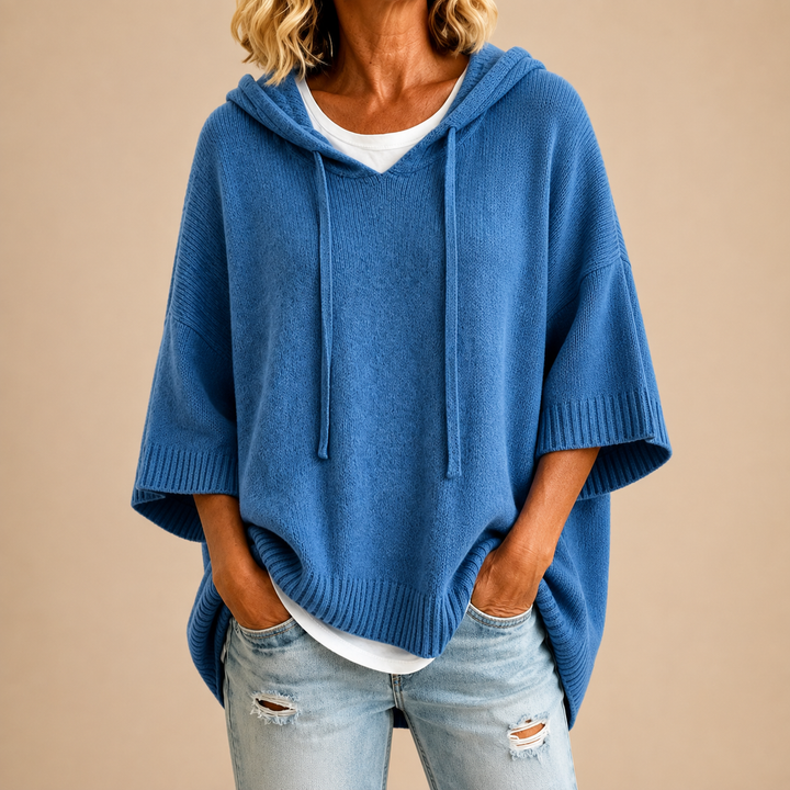 Ottavia | Poncho en maille à capuche et manches trois-quarts