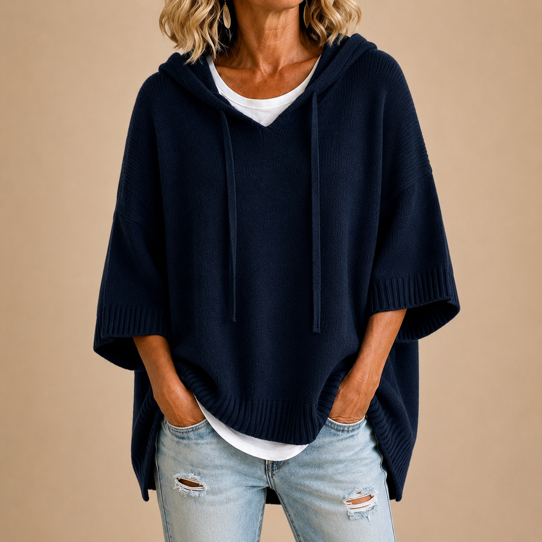 Ottavia | Poncho en maille à capuche et manches trois-quarts