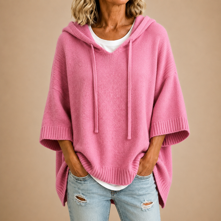 Ottavia | Poncho en maille à capuche et manches trois-quarts