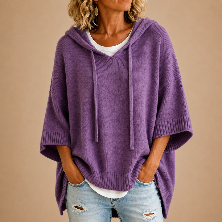 Ottavia | Poncho en maille à capuche et manches trois-quarts