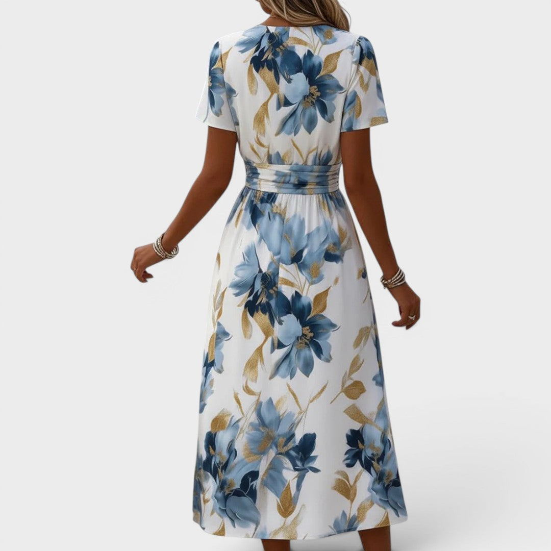 Denise | Robe midi portefeuille à motif floral avec ceinture à nouer à la taille