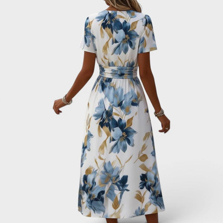 Denise | Robe midi portefeuille à motif floral avec ceinture à nouer à la taille