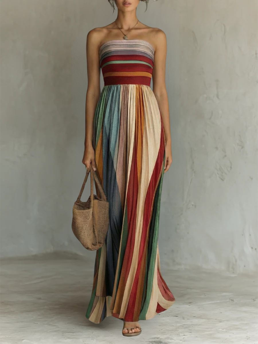 Emma - Robe longue sans manches à panneaux colorés