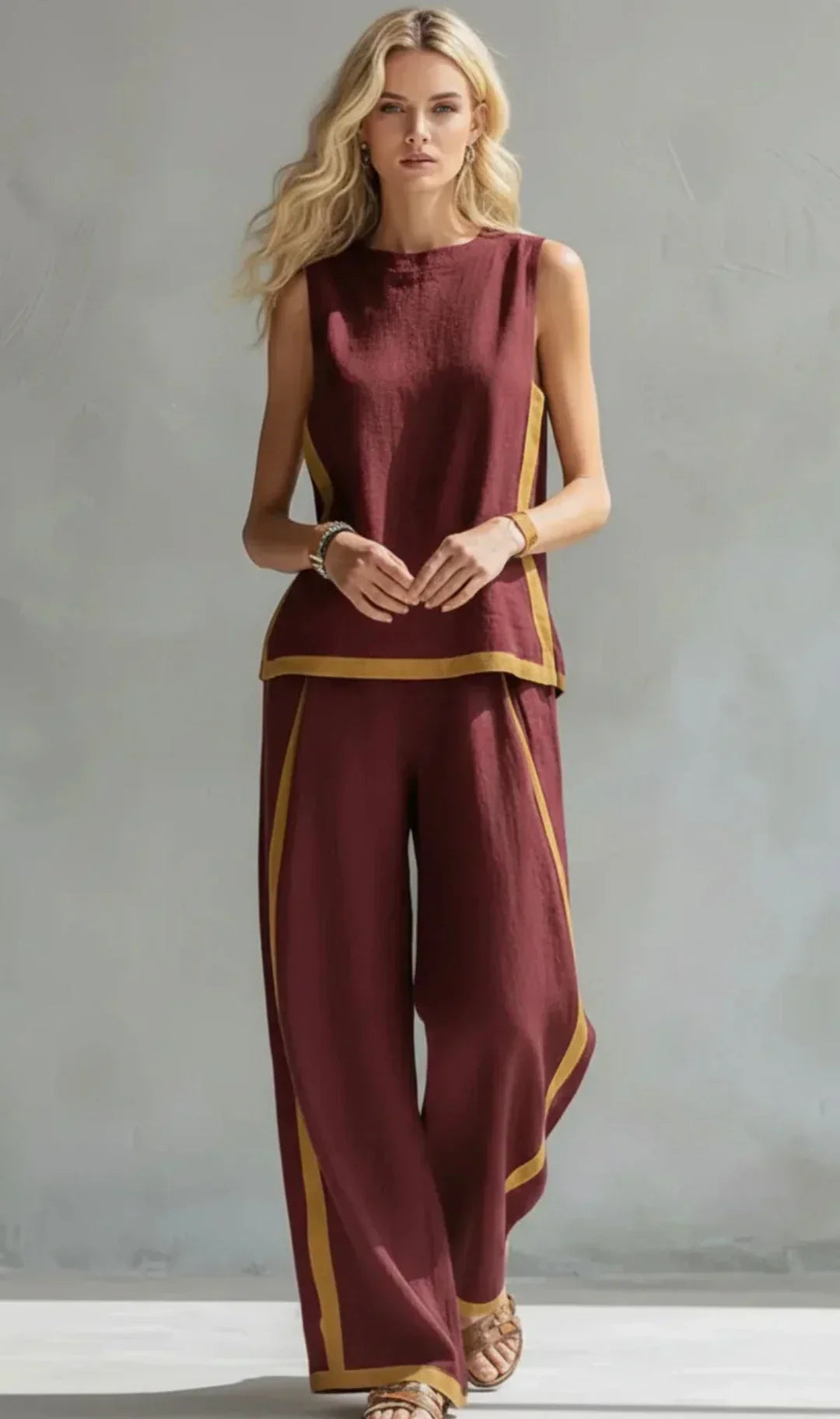 Ursula – Ensemble gilet et pantalon chic-décontracté aux finitions bicolores