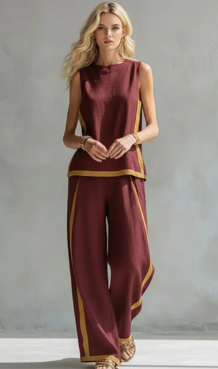 Ursula – Ensemble gilet et pantalon chic-décontracté aux finitions bicolores
