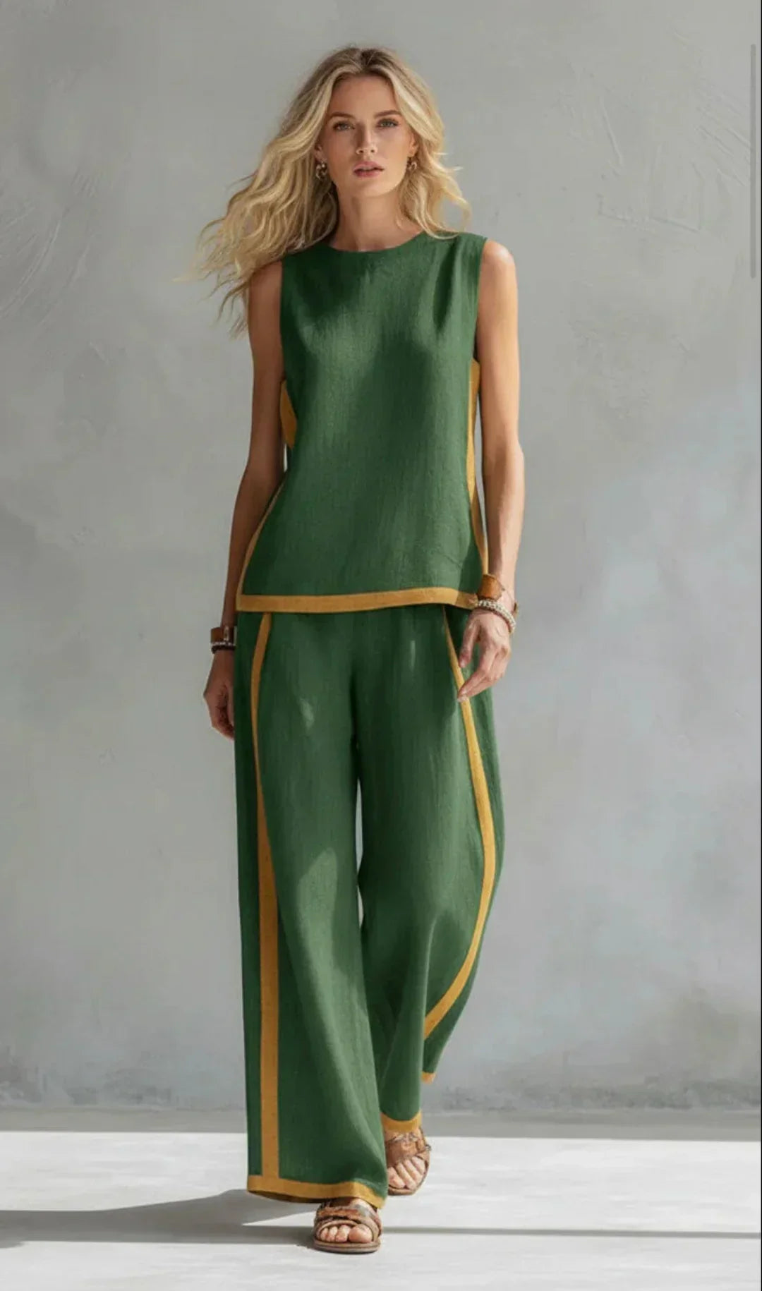Ursula – Ensemble gilet et pantalon chic-décontracté aux finitions bicolores