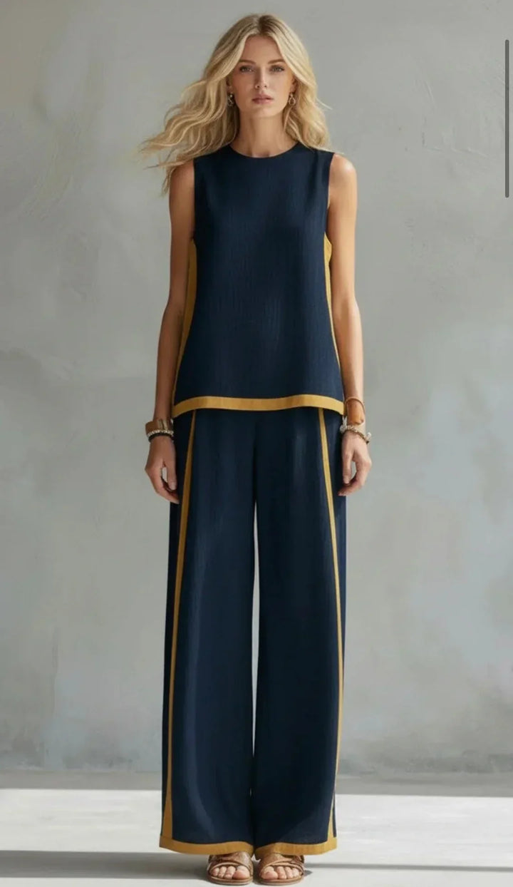 Ursula – Ensemble gilet et pantalon chic-décontracté aux finitions bicolores