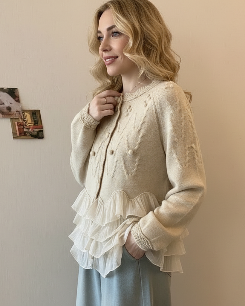 MAISON LUMIÈRE | CARDIGAN ÉLÉGANT EN MAILLE AVEC VOLANTS