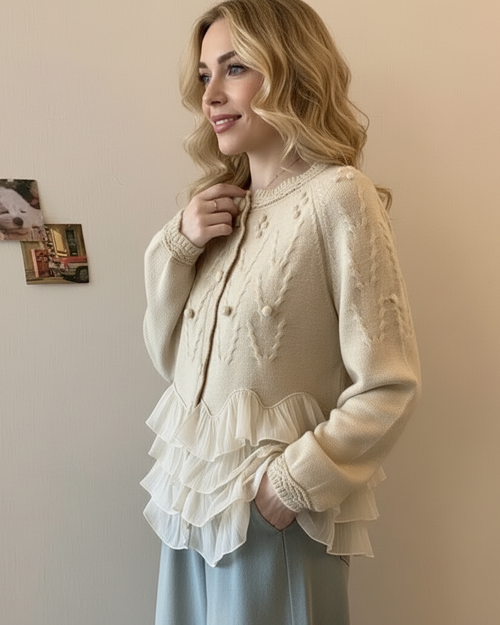 MAISON LUMIÈRE | CARDIGAN ÉLÉGANT EN MAILLE AVEC VOLANTS