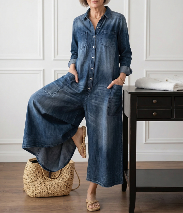 Diana | Combinaison vintage en denim, coton doux lavé, à boutons