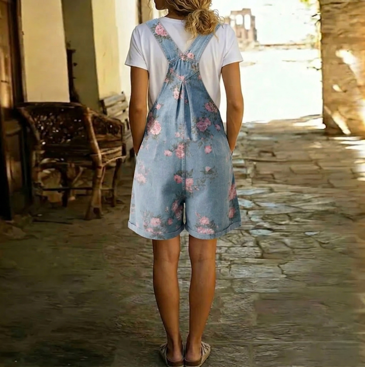 Judy | Salopette florale en denim lavé vintage avec sensation de coton doux