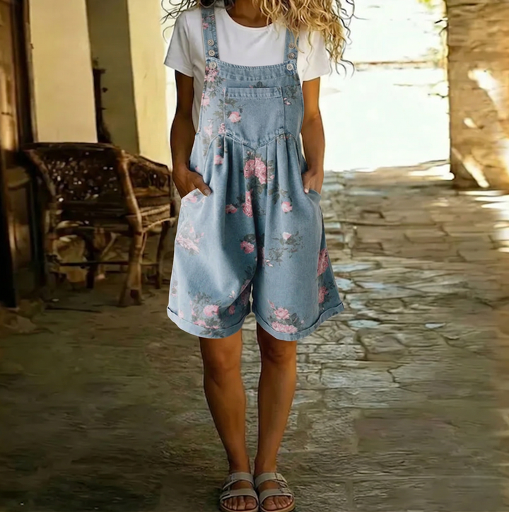 Judy | Salopette florale en denim lavé vintage avec sensation de coton doux