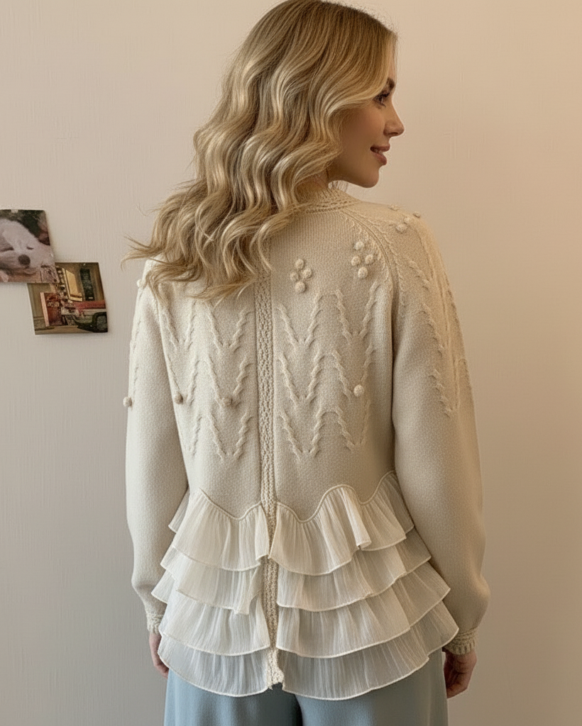 MAISON LUMIÈRE | CARDIGAN ÉLÉGANT EN MAILLE AVEC VOLANTS