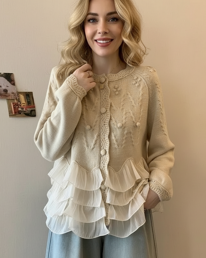 MAISON LUMIÈRE | CARDIGAN ÉLÉGANT EN MAILLE AVEC VOLANTS