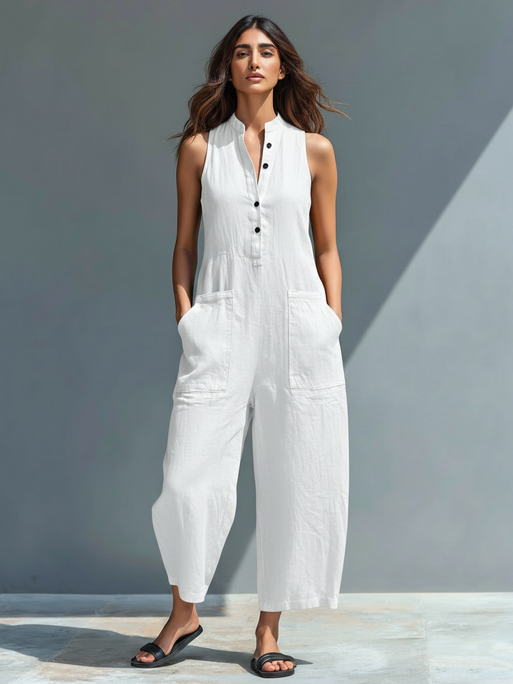Silvia - Salopette minimaliste sans manches en mélange de lin