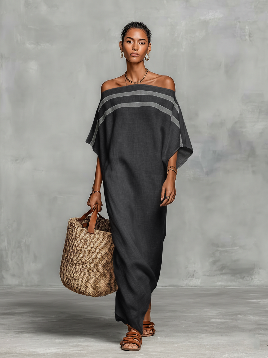 Viola - Robe maxi minimaliste en lin à épaules dénudées
