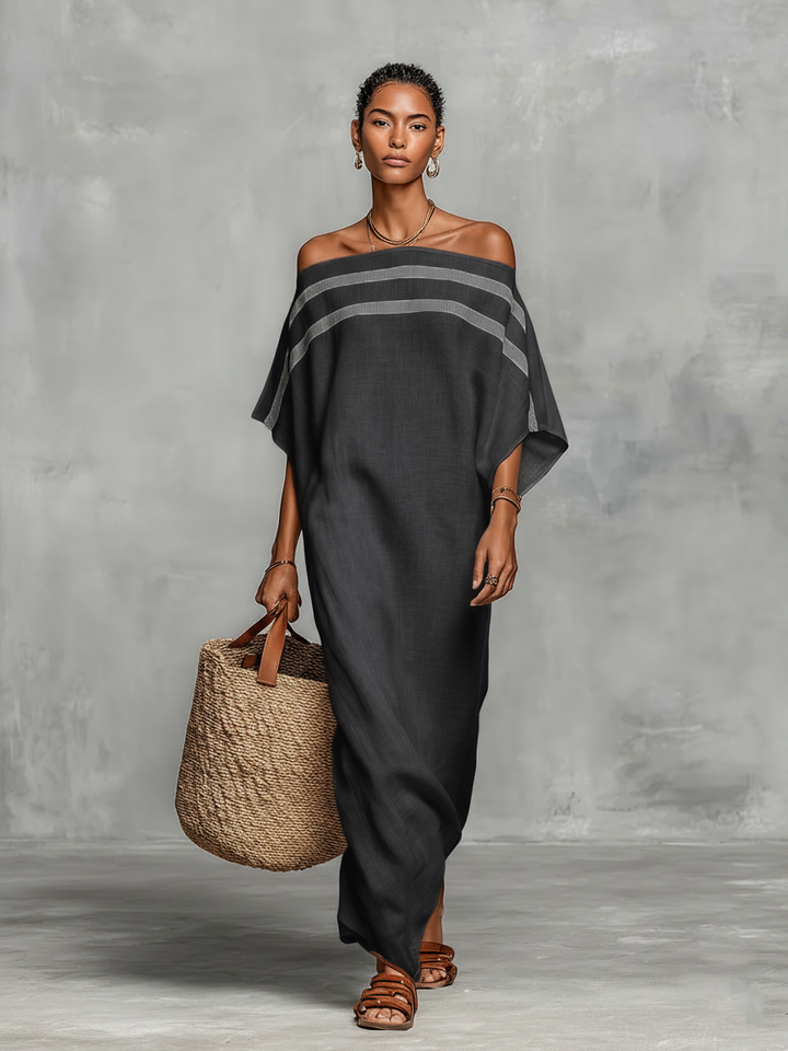 Viola - Robe maxi minimaliste en lin à épaules dénudées