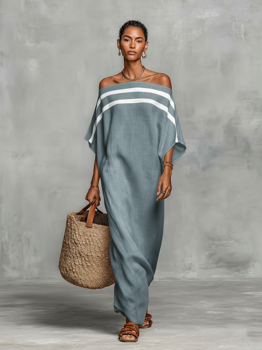 Viola - Robe maxi minimaliste en lin à épaules dénudées