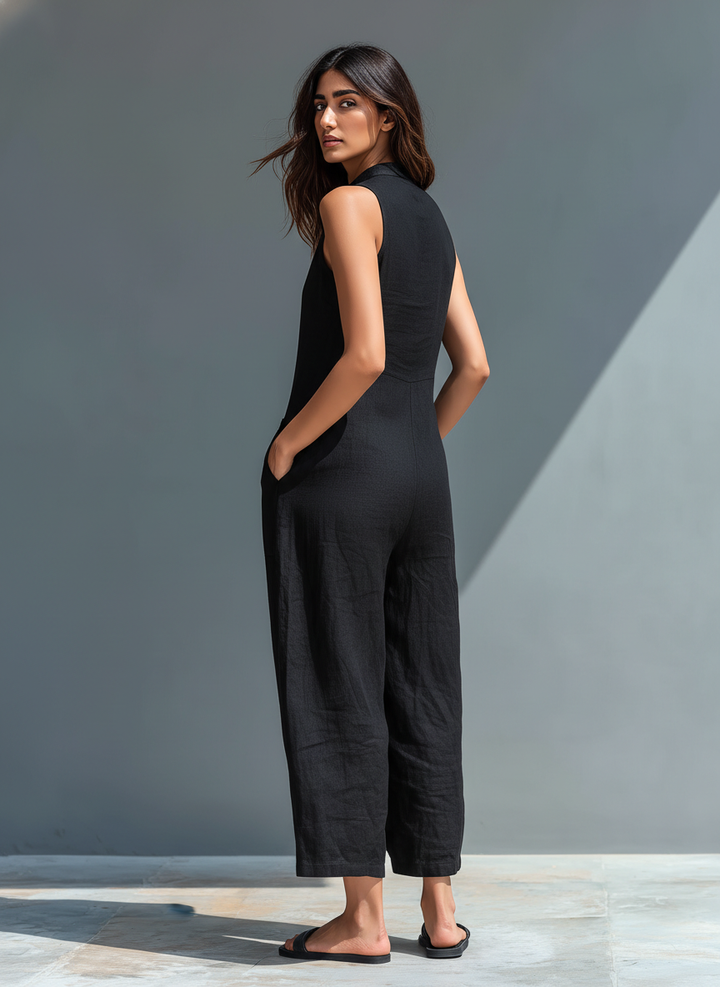Silvia - Salopette minimaliste sans manches en mélange de lin