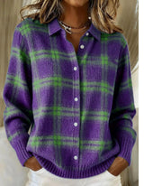 MAISON LUMIÈRE | Cardigan Doux Carreaux Violets Élise