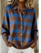 MAISON LUMIÈRE | Cardigan Carreaux Marron et Bleu Lucie