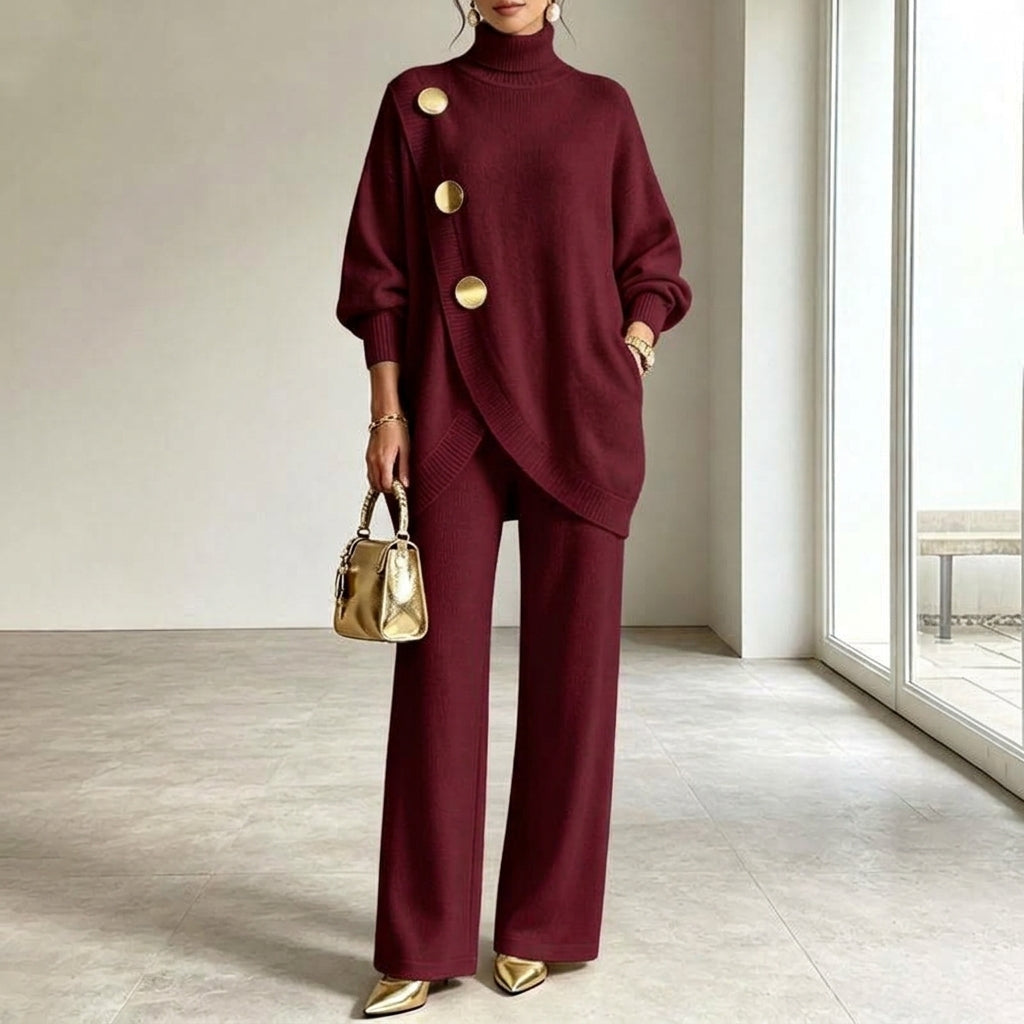 Noa | Ensemble en maille : pull à col montant et pantalon large