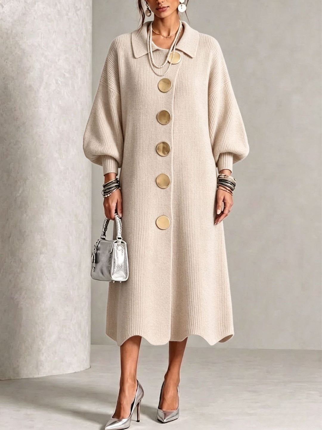 Evelyn | Robe élégante en maille boutonnée