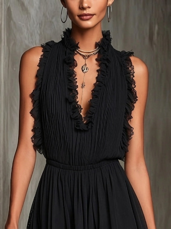 Mélaine | Combinaison Mini Noire à Volants