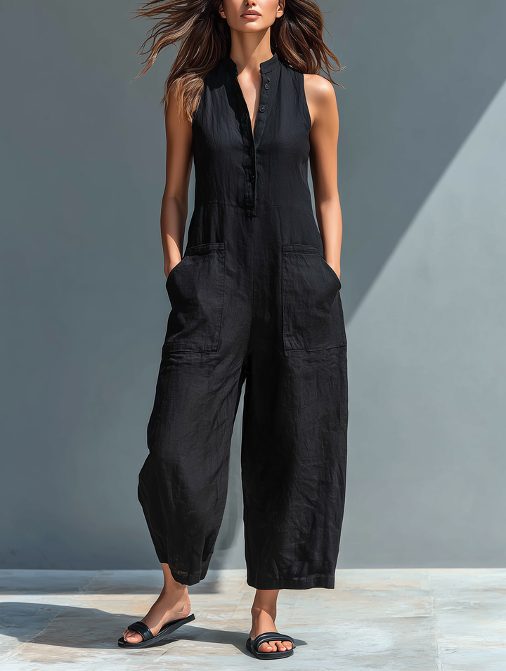 Silvia - Salopette minimaliste sans manches en mélange de lin