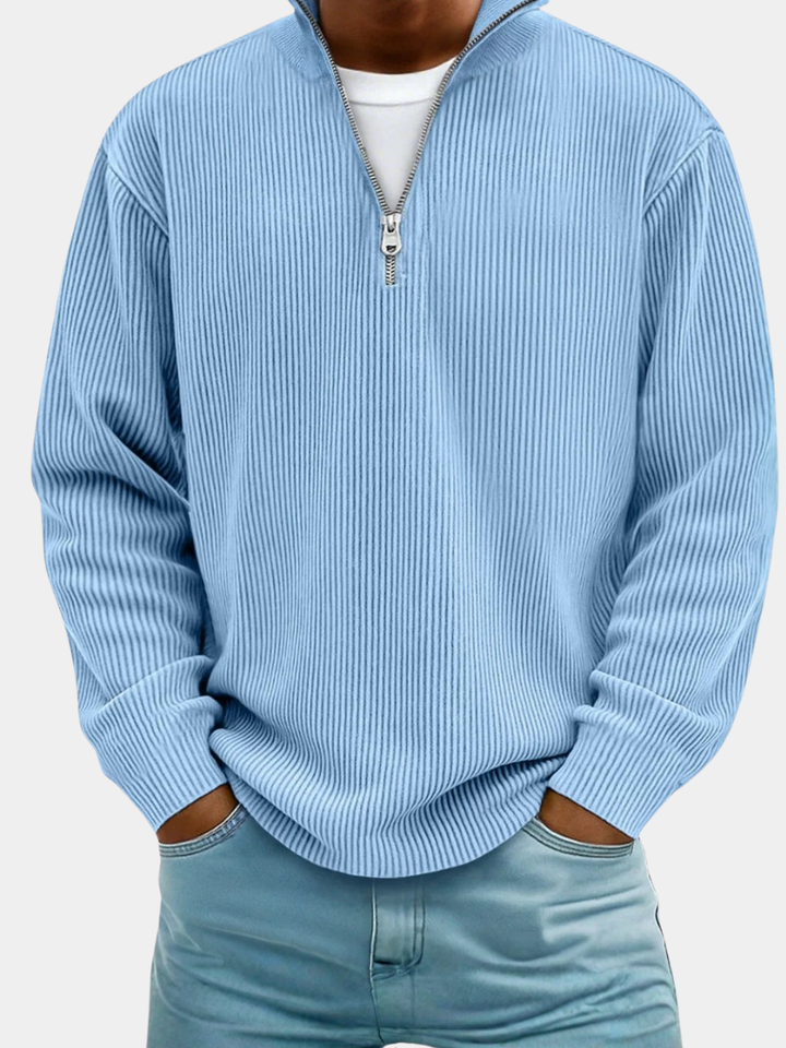 MAISON LUMIÈRE | PULL CLASSIQUE EN MAILLE CÔTELÉE DEMI-ZIP POUR HOMME